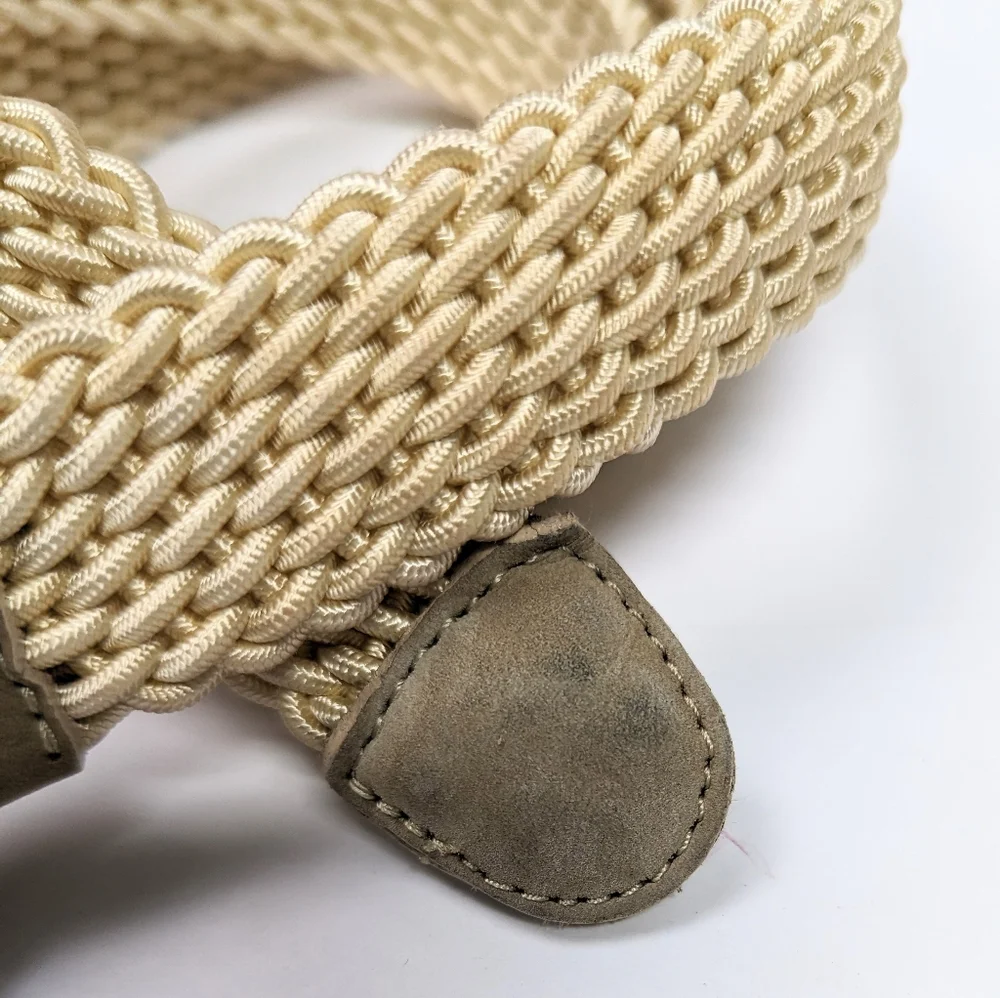 Braided Elastic Beige Men’s Belt with Suede Buckle